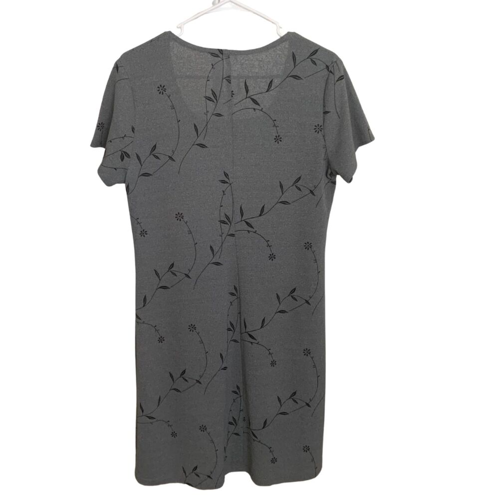 Gray Floral Square Neck Short Sleeve A-Line Dress Size M